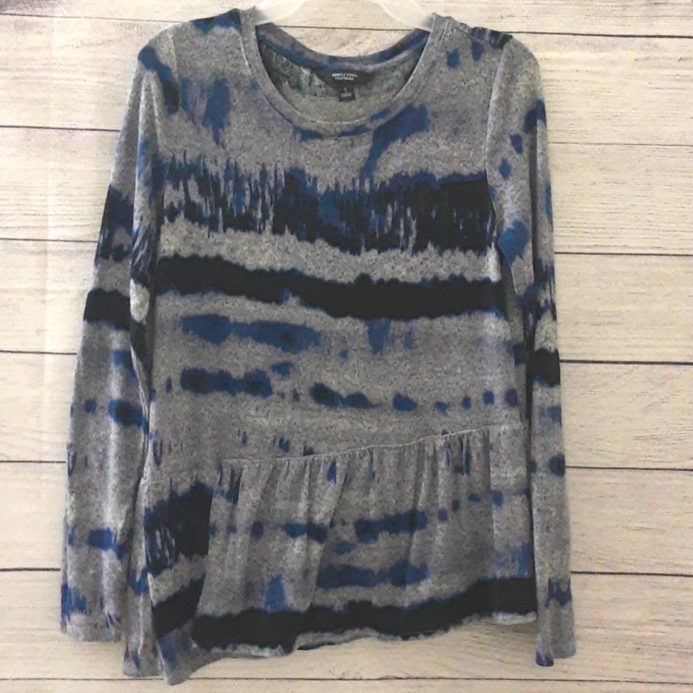 Simply Vera Vera Wang Asymmetrical Peplum Ruffle Hem Tie Dye Sweater Blue Purple
